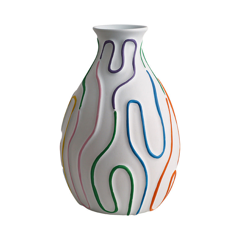 Decorative Ceramic Vase with Colorful Abstract Stripe Pattern