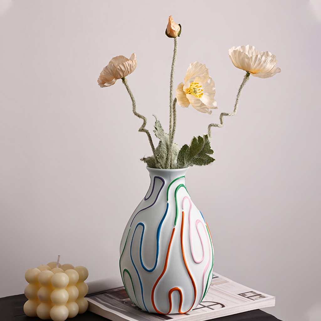 Decorative Ceramic Vase with Colorful Abstract Stripe Pattern