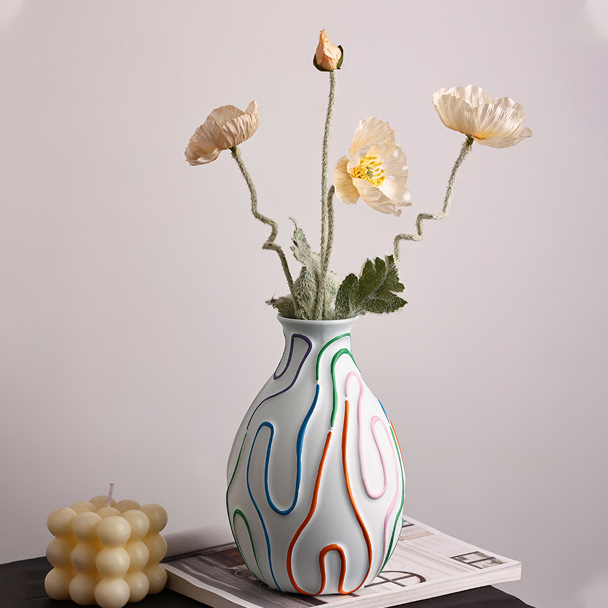 Decorative Ceramic Vase with Colorful Abstract Stripe Pattern