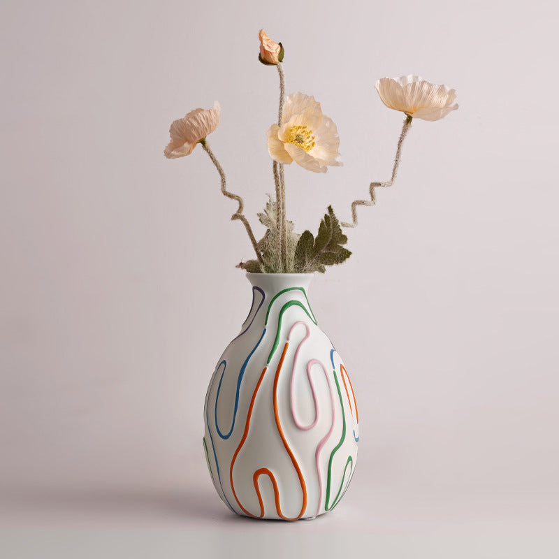 Decorative Ceramic Vase with Colorful Abstract Stripe Pattern