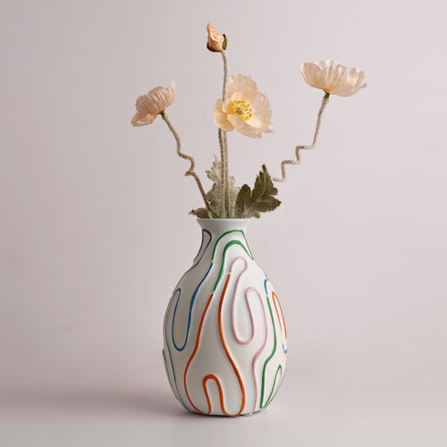 Decorative Ceramic Vase with Colorful Abstract Stripe Pattern