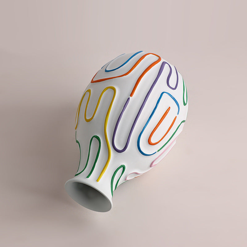 Decorative Ceramic Vase with Colorful Abstract Stripe Pattern