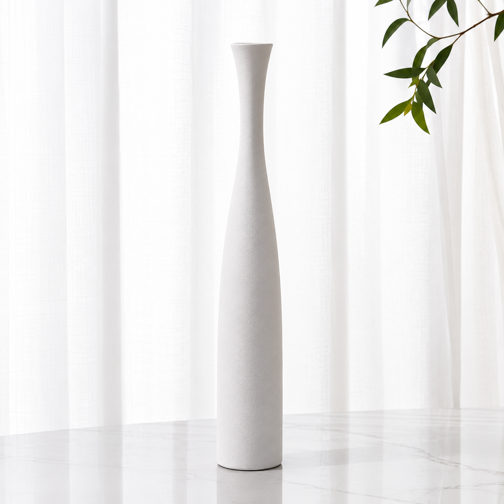 Minimalist Ceramic Floor Vase with Narrow Neck