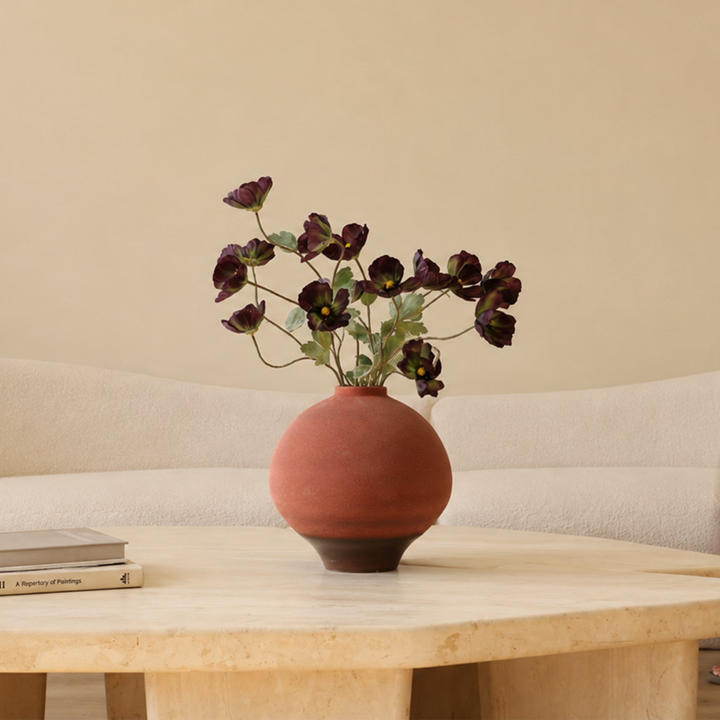 Decorative Terracotta Ceramic Vase with Narrow Opening